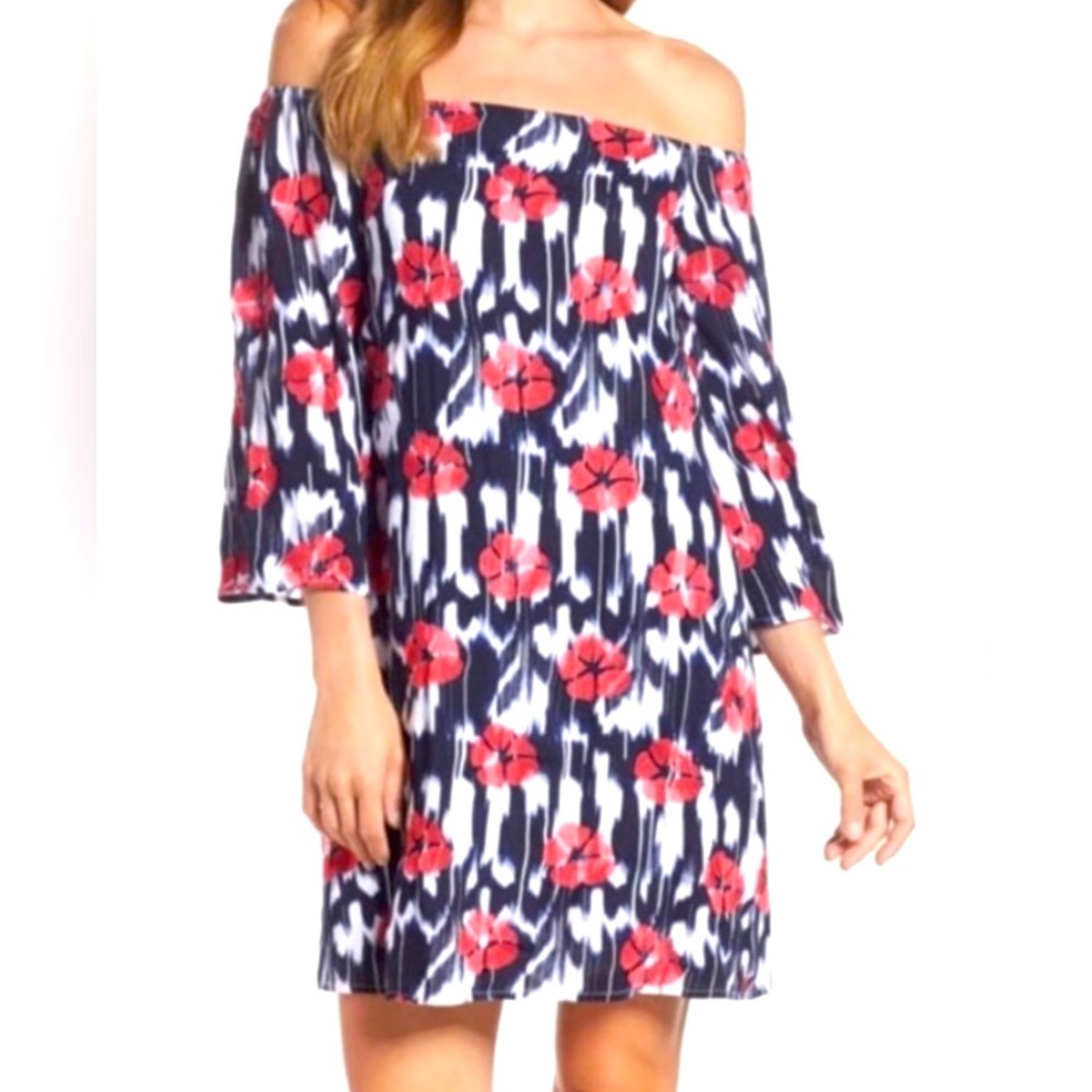 Trina Turk Navy Dress with Red Floral Print